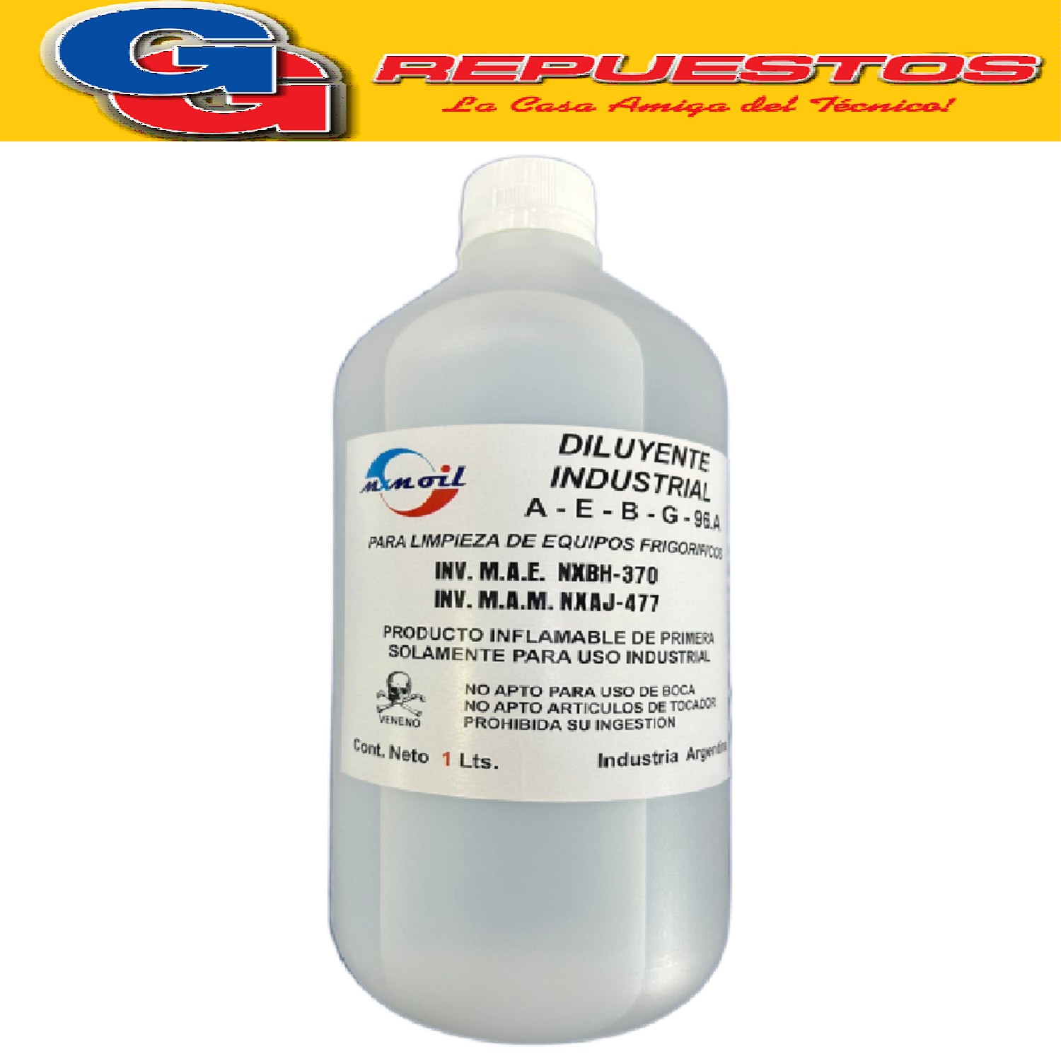DILUYENTE INDUSTRIAL PARA REFRIGERACION  ALCOHOL  METILICO 1 LTS  AGENTE DE LIMPIEZA