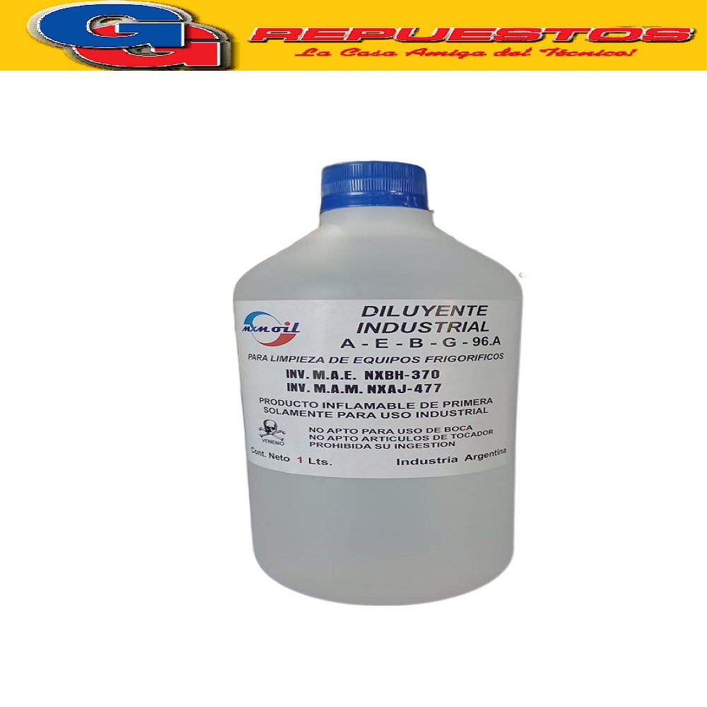 DILUYENTE INDUSTRIAL PARA REFRIGERACION  ALCOHOL  METILICO 1 LTS  AGENTE DE LIMPIEZA