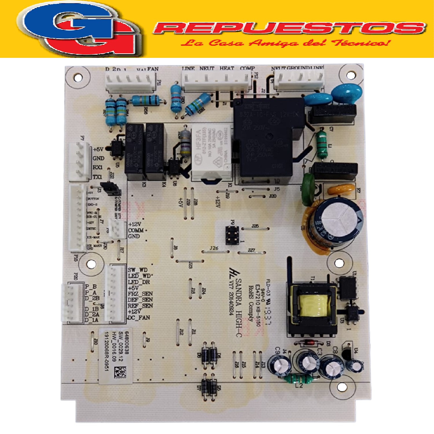 PLAQUETA DE POTENCIA HELADERA ELECTROLUX DI80X  LINEA VIEJA  -DFI80-DFW64 SD (ORIGINAL) Cod.Origen: 5205968 (ELECTROLUX) 64800638 (ELECTROLUX) PLACA DE POTENCIA DI80X MODELO ANTIGUO Produttore: SW0029 12 / HW0016 03 / Q6 KRC116S / 1205557R-1125 / 41002751 162971 UNIDAD CONTROL MODELO ANTIGUO
