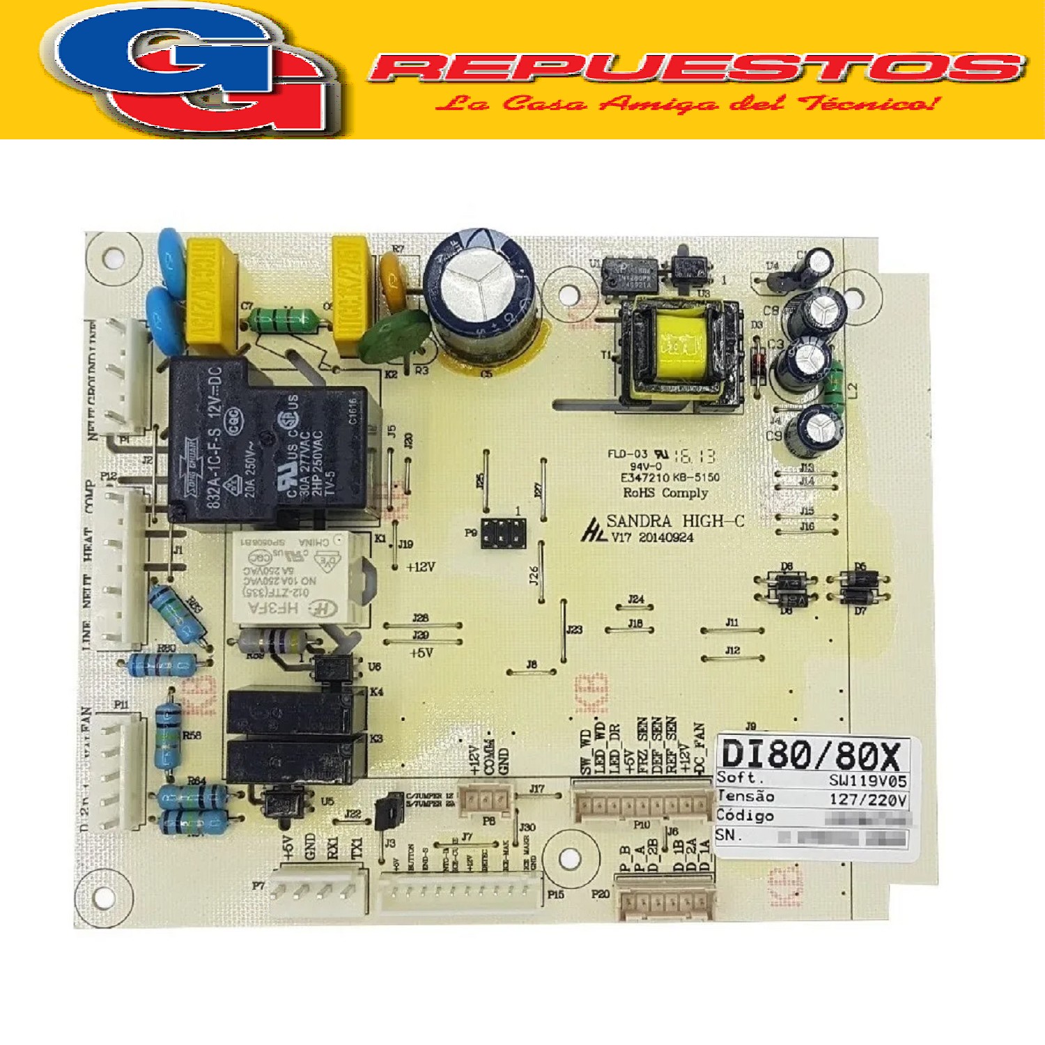 PLAQUETA CONTROL HELADERA ELECTROLUX MODELO NUEVO DFI80- DI8 0X MODELO NUEVO REEMPLAZADO xA02 (ORIGINAL). NOTA: Serie ELECTROLUX nro.23500000 a 50699999 Cod.Origen: 5205959 (ELECTROLUX) K_A02607601_PLACA NUEVA DI80X - DT80X EX 64501726
5211059 (ELECTROLUX) K_64501726_PLACA DE POTENCIA DFI80 DI80X MODELO NUEVO SOFTWARE 64501726/1 (ELECTROLUX) Produttore: SERIE 23500000 A 50699999
15959
