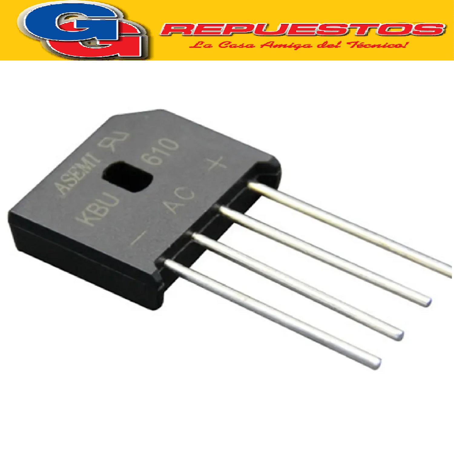 PUENTE RECTIFICADOR DIODO 6A 1000V PINES EN LINEA KBU6M