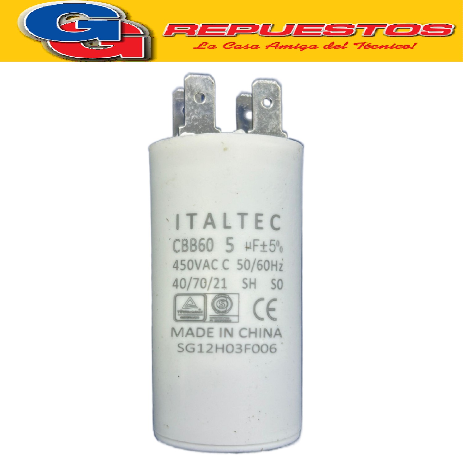 CAPACITOR DE 5uF 450V CILINDRO ITALTEC