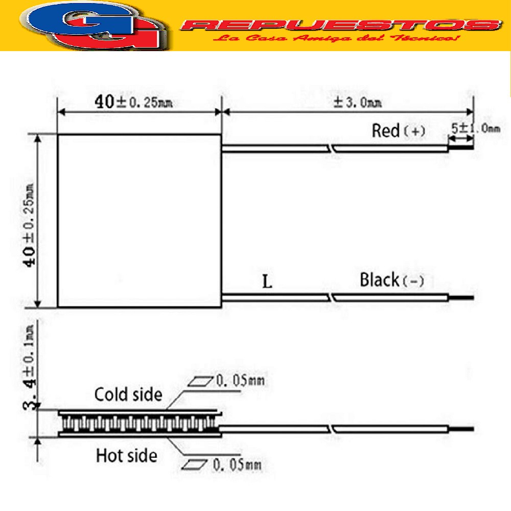 Celda Peltier 40x40mm TEC1-12705-41w-5am 12V