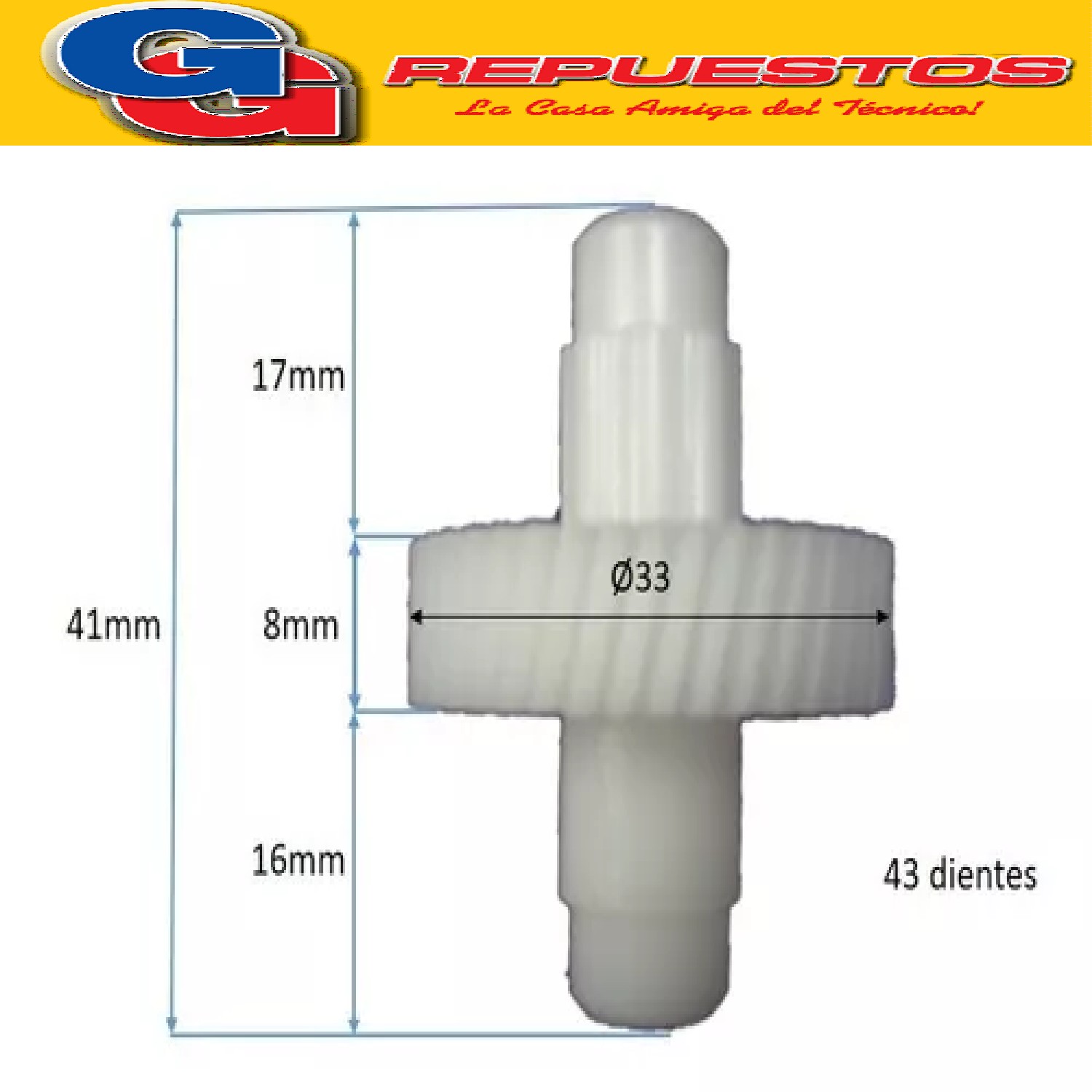 ENGRANAJE BATIDORA PHILIPS MODELO HR 1191/92 ORIGINAL EJE 5. 2 mm  ALTO TOTAL 4,4cm, y el diámetro del engranaje es de 3,24cm  43 DIENTES PRECIO POR UNIDAD
HR 1564/ HR1506 SERIE 1545 HL3122 hr 1563 1562