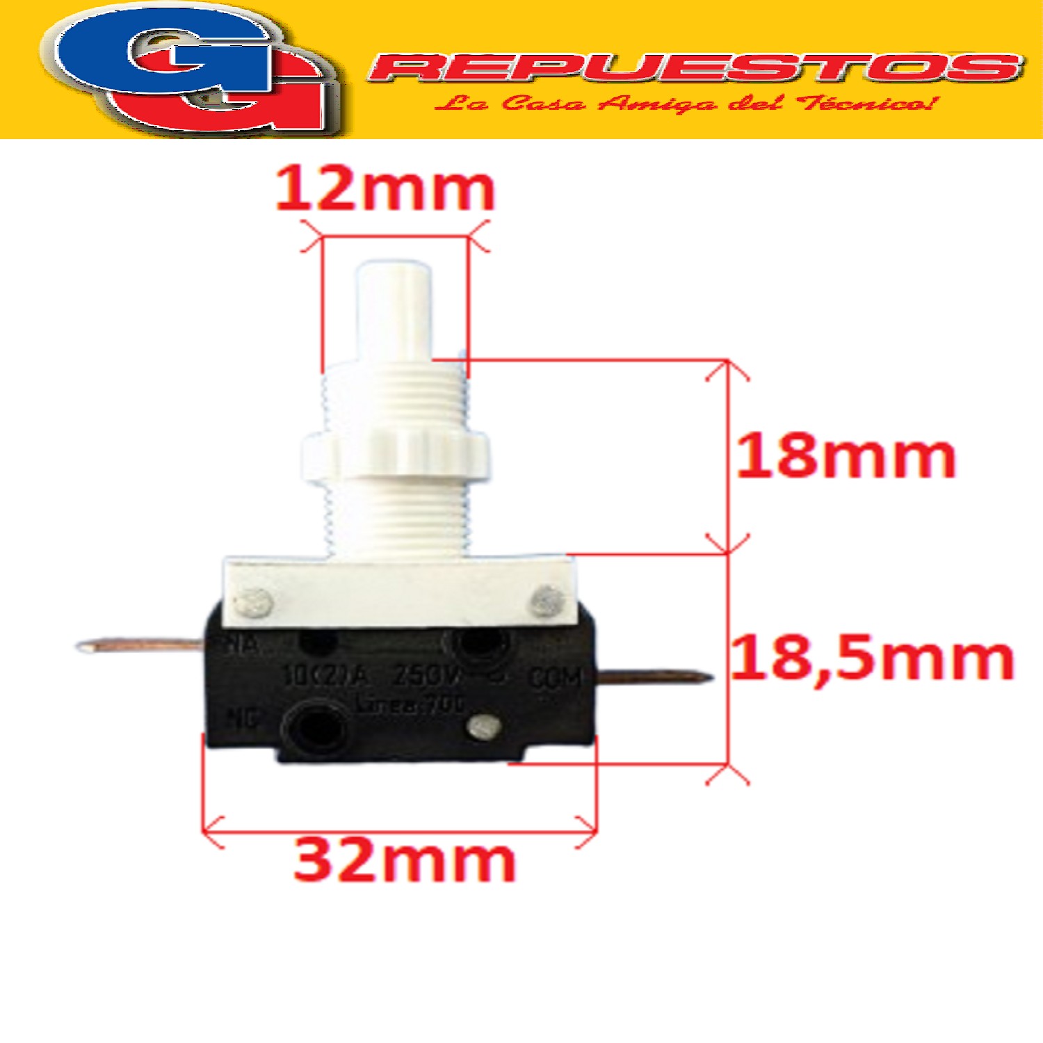INTERRUPTOR HELADERA PARA GAFA CON ROSCA 3 CONTACTOS 250V 10A NORMAL ABIERTO PULSADOR