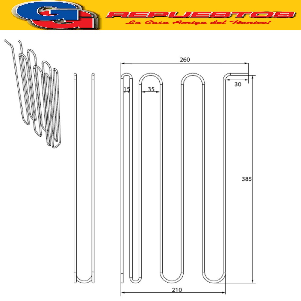 RESISTENCIA ALUMINIO PARA HELADERA WHIRLPOOL WRE48 NO FROST  WRE 48  WRE48  NACIONAL 220V 190 W B325  RESISTENCIA DESHIELO WHIRLPOOL WRE48DB/DR/
EB/ER-WRE51D1/X1-WRE52B1/D1/X1-WRE54D1/K1/
N1-WRE54X1 Cod.Origen:
326050003 (WHIRLPOOL) RESISTENCIA DESHIELO 240V/50-60HZ WRE48D
