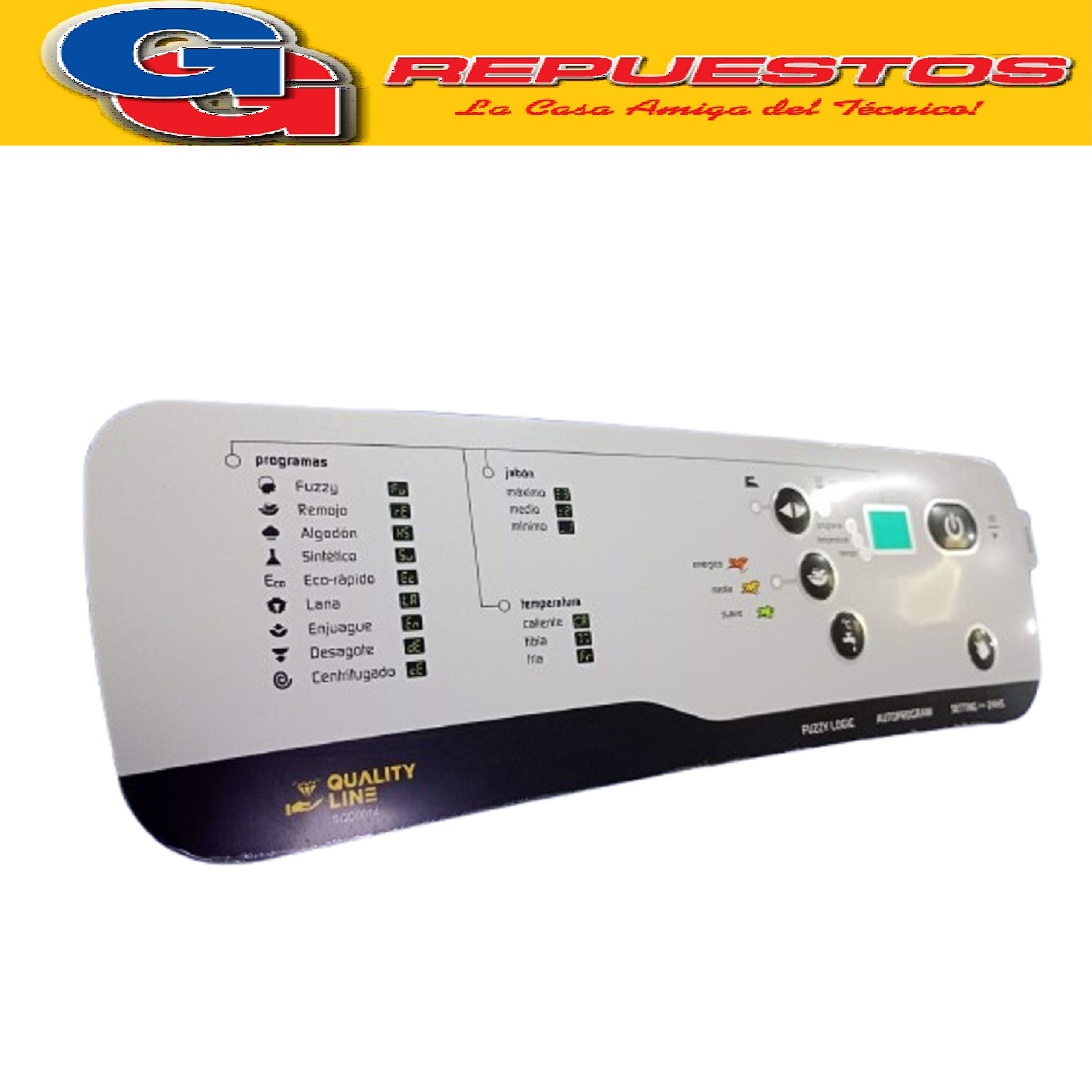 SERIGRAFIA PARA LAVARROPAS DREAN CONCEPT FUZZY LOGIC 206  SE RIGRAFIA QUALITY LINE DREAN FUZZY 206  SQD0014 MEMBRANA PARA PANEL. LARGO 37,5CM APROXIMADAMENTE