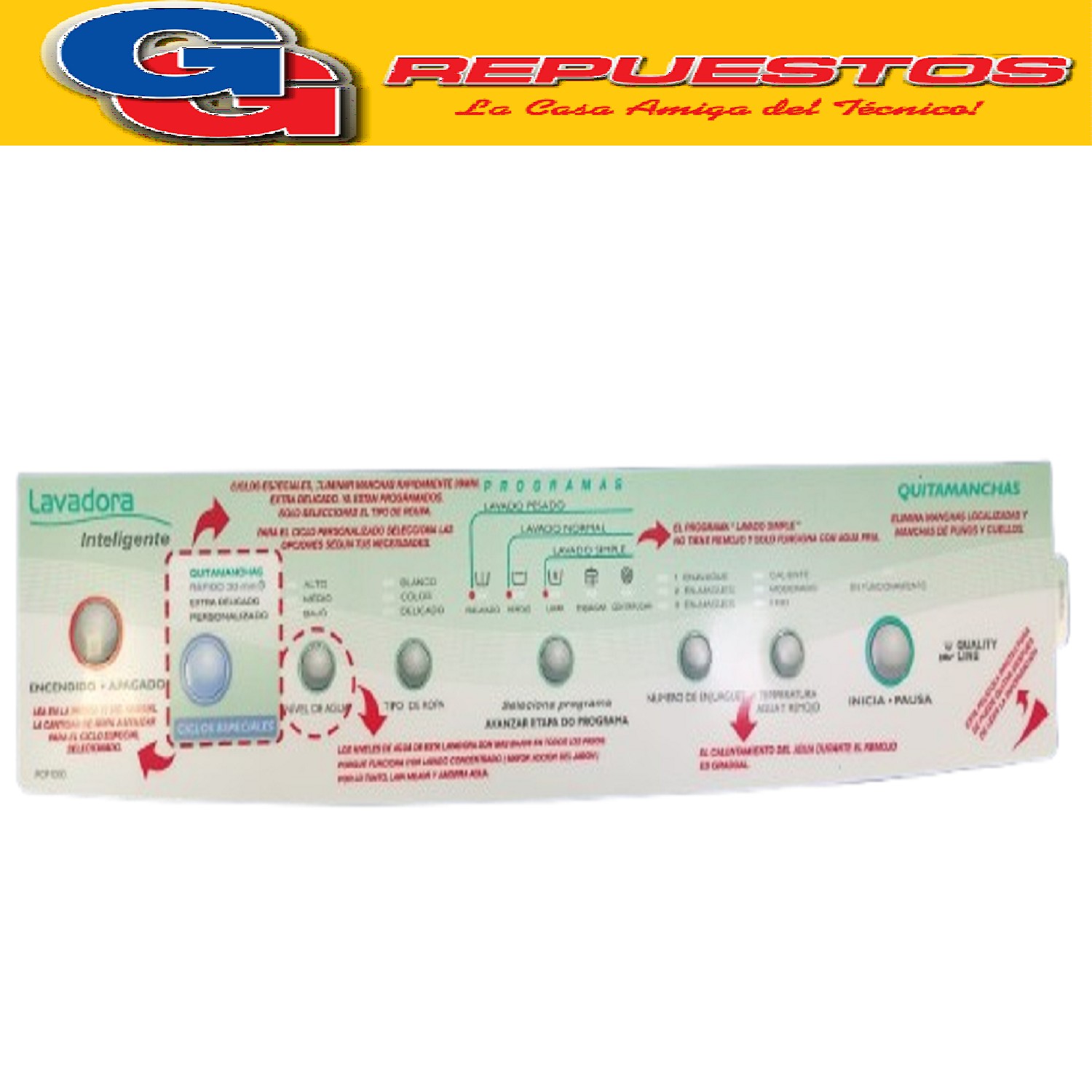 SERIGRAFIA PARA LAVARROPAS ESLABON DE LUJO  EWT07A EWT22A 8  BOTONES QUALITY LINE PCP1000 Cod.Origen:
326042107 (WHIRLPOOL ARG.) EWT22A
326061237 (WHIRLPOOL ARG.) EWT07A