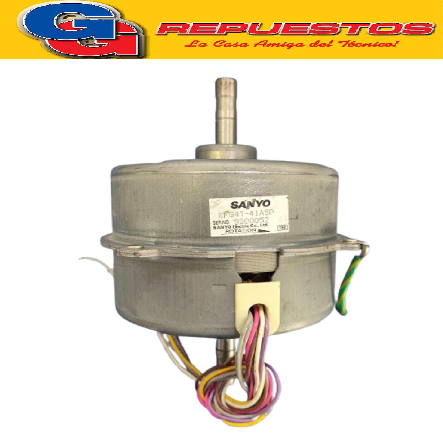 MOTOR FORZADOR CONDENSADOR DOBLE EJE KFG4T-41A5P SENTIDO DE  GIRO HORARIO CABLE GRIS CAPACITOR MARRON LINEA