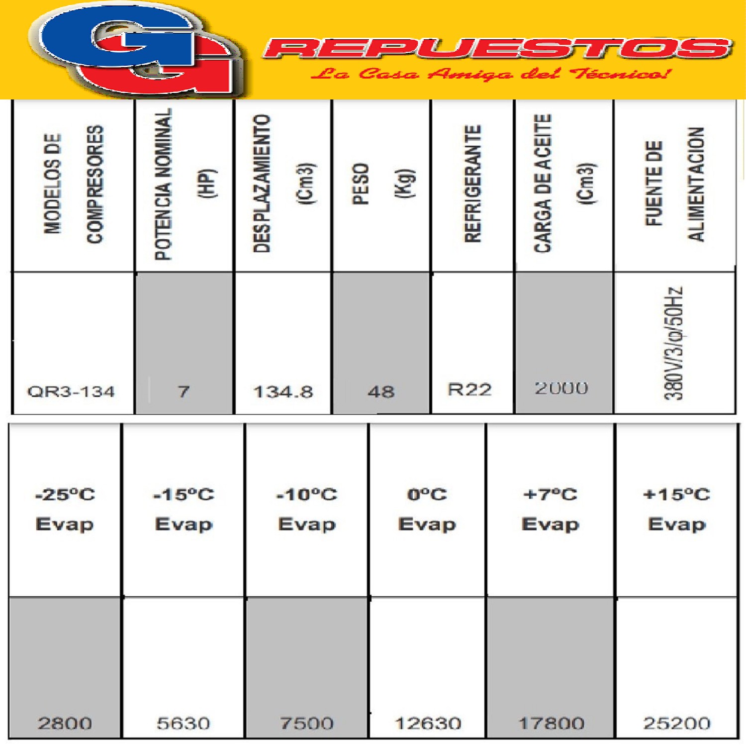 MOTOCOMPRESOR ITALTEC QR3134 7HP R404 MEDIA TEMPERATURA  TRI FASICO 7HP 380V-3PH-50HZ / R404 THREAD CONNECTION QR3-134