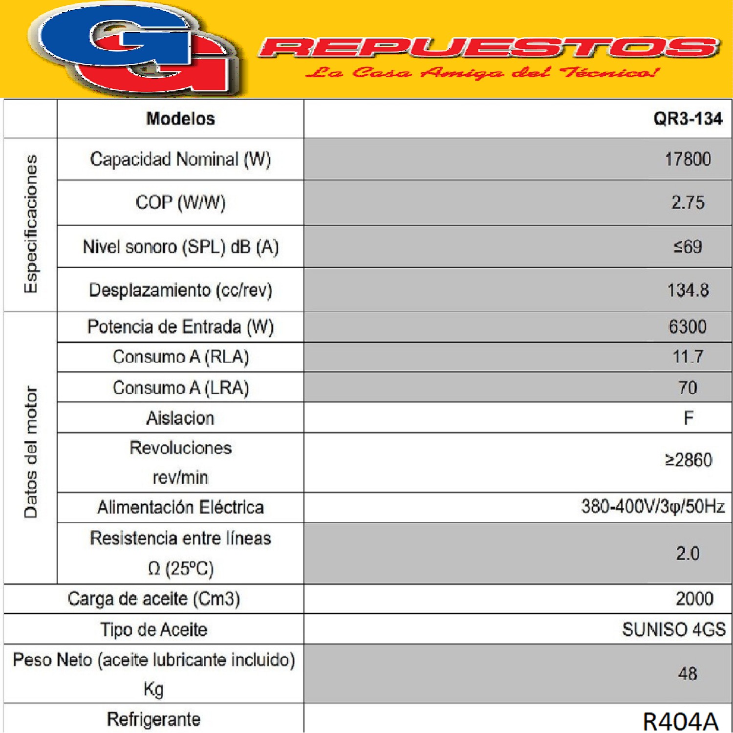 MOTOCOMPRESOR ITALTEC QR3134 7HP R404 MEDIA TEMPERATURA  TRI FASICO 7HP 380V-3PH-50HZ / R404 THREAD CONNECTION QR3-134