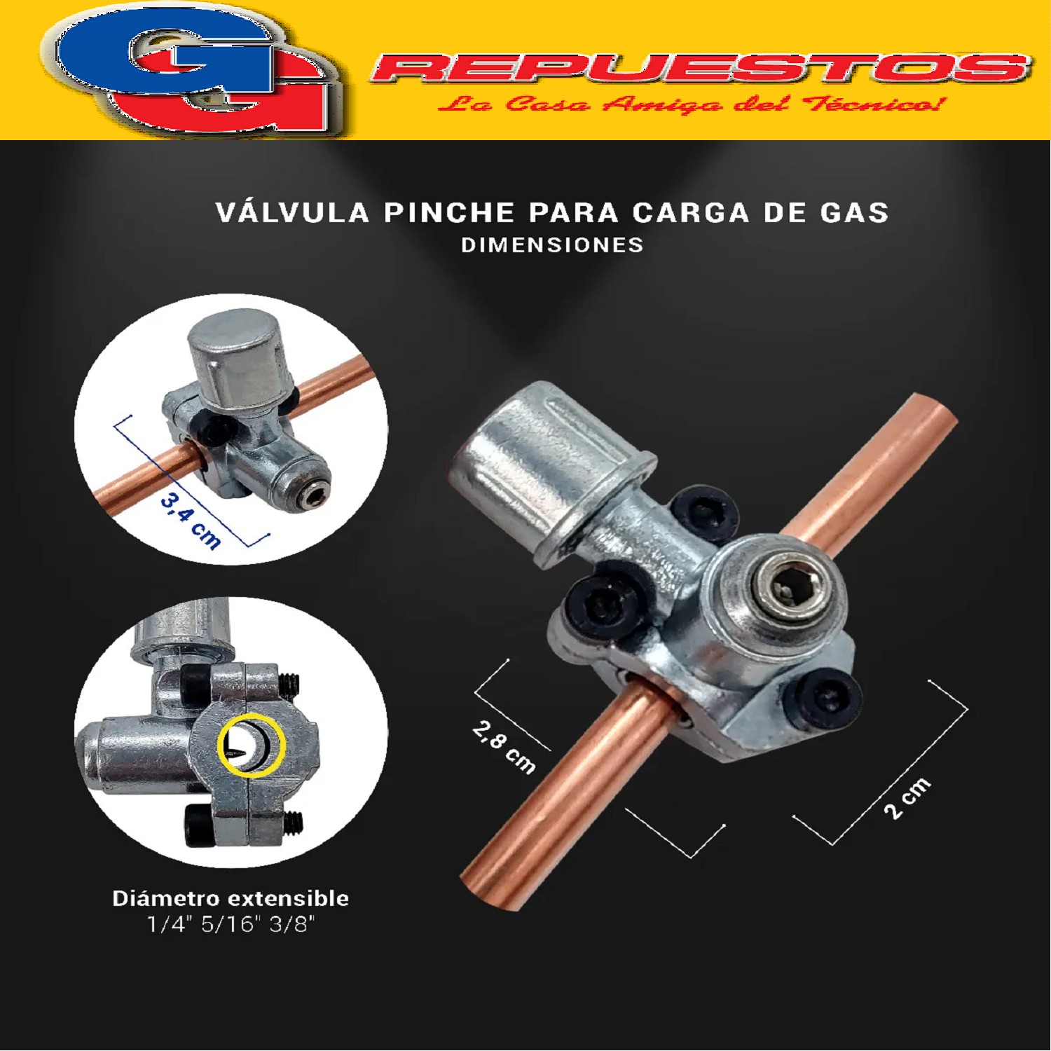 LLAVE VALVULA PINCHE LTV31 PARA CARGAS DE GAS REFRIGERANTE P ARA CAÑOS 1/4  5/16  3/8